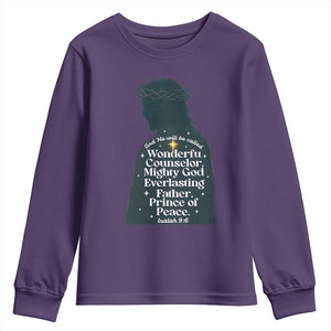 Christian Jesus Youth Sweatshirt Cross Bible Verse Inspirational Isalah 9:6 TS14 Purple Print Your Wear