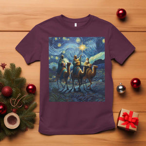 Three Kings T Shirt Nativity Scene Starry Night Christian Christmas TS14 Maroon Print Your Wear