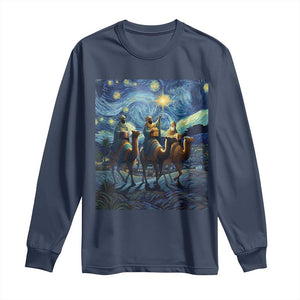 Three Kings Long Sleeve Shirt Nativity Scene Starry Night Christian Christmas TS14 Navy Print Your Wear