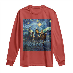 Three Kings Long Sleeve Shirt Nativity Scene Starry Night Christian Christmas TS14 Red Print Your Wear