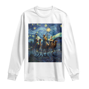 Three Kings Long Sleeve Shirt Nativity Scene Starry Night Christian Christmas TS14 White Print Your Wear