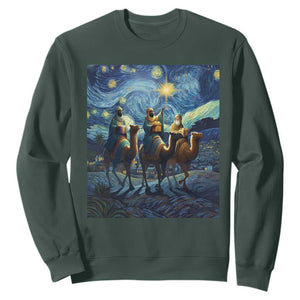 Three Kings Sweatshirt Nativity Scene Starry Night Christian Christmas TS14 Dark Forest Green Print Your Wear