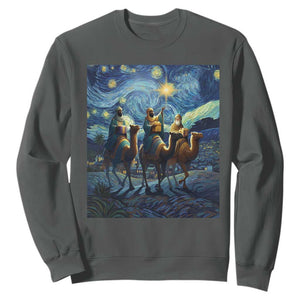 Three Kings Sweatshirt Nativity Scene Starry Night Christian Christmas TS14 Dark Heather Print Your Wear
