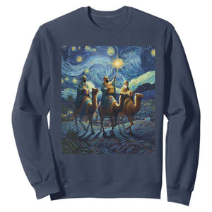 Three Kings Sweatshirt Nativity Scene Starry Night Christian Christmas TS14 Navy Print Your Wear