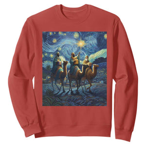 Three Kings Sweatshirt Nativity Scene Starry Night Christian Christmas TS14 Red Print Your Wear