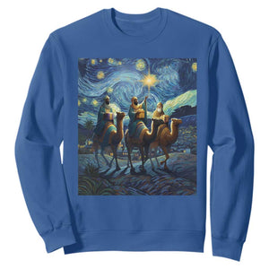 Three Kings Sweatshirt Nativity Scene Starry Night Christian Christmas TS14 Royal Blue Print Your Wear