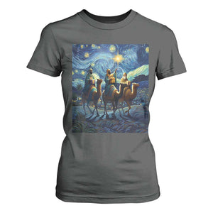 Three Kings T Shirt For Women Nativity Scene Starry Night Christian Christmas TS14 Dark Heather Print Your Wear