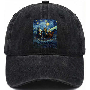 Three Kings Washed Cotton Baseball Cap Nativity Scene Starry Night Christian Christmas TS14 Washed Cap Universal Fit Black Print Your Wear