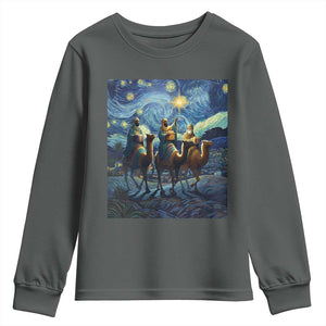 Three Kings Youth Sweatshirt Nativity Scene Starry Night Christian Christmas TS14 Dark Heather Print Your Wear