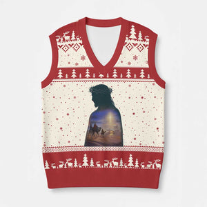 Three Wise Men Nativity Scene V-Neck Knit Sweater Vest Christian Jesus Faith TS14 Beige Red Print Your Wear