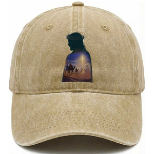 Three Wise Men Nativity Scene Washed Cotton Baseball Cap Christian Jesus Faith TS14 Washed Cap Universal Fit Khaki Print Your Wear