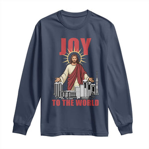 Jesus Christmas Long Sleeve Shirt Joy To The World Christian TS14 Navy Print Your Wear