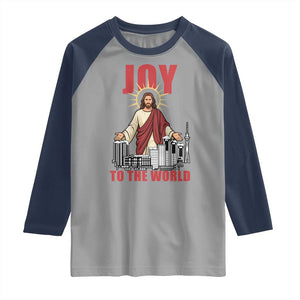 Jesus Christmas Raglan Shirt Joy To The World Christian TS14 Sport Gray Navy Print Your Wear