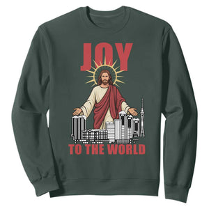 Jesus Christmas Sweatshirt Joy To The World Christian TS14 Dark Forest Green Print Your Wear