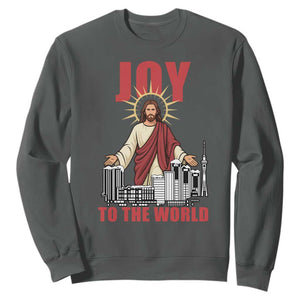 Jesus Christmas Sweatshirt Joy To The World Christian TS14 Dark Heather Print Your Wear