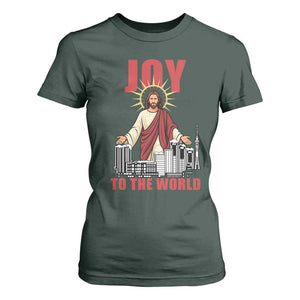 Jesus Christmas T Shirt For Women Joy To The World Christian TS14 Dark Forest Green Print Your Wear