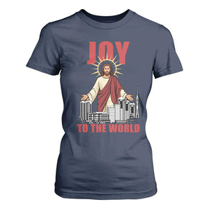 Jesus Christmas T Shirt For Women Joy To The World Christian TS14 Navy Print Your Wear
