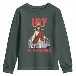 Jesus Christmas Youth Sweatshirt Joy To The World Christian TS14 Dark Forest Green Print Your Wear