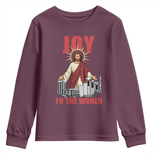 Jesus Christmas Youth Sweatshirt Joy To The World Christian TS14 Maroon Print Your Wear