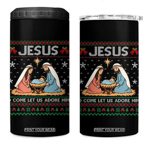 Nativity Scene Christmas 4 in 1 Can Cooler Tumbler Baby Jesus Christian Xmas TS14 One Size: 16 oz Black Print Your Wear