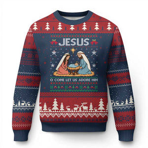 Nativity Scene Xmas Ugly Christmas Sweater Baby Jesus Christian Xmas TS14 Navy Red Print Your Wear