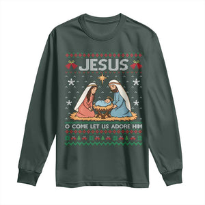 Nativity Scene Christmas Long Sleeve Shirt Baby Jesus Christian Xmas TS14 Dark Forest Green Print Your Wear