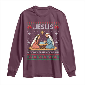 Nativity Scene Christmas Long Sleeve Shirt Baby Jesus Christian Xmas TS14 Maroon Print Your Wear