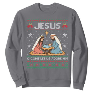 Nativity Scene Christmas Sweatshirt Baby Jesus Christian Xmas TS14 Charcoal Print Your Wear