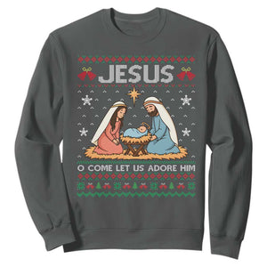 Nativity Scene Christmas Sweatshirt Baby Jesus Christian Xmas TS14 Dark Heather Print Your Wear