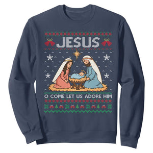 Nativity Scene Christmas Sweatshirt Baby Jesus Christian Xmas TS14 Navy Print Your Wear