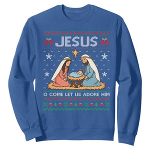 Nativity Scene Christmas Sweatshirt Baby Jesus Christian Xmas TS14 Royal Blue Print Your Wear