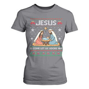 Nativity Scene Christmas T Shirt For Women Baby Jesus Christian Xmas TS14 Charcoal Print Your Wear