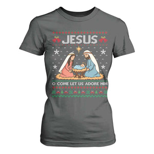 Nativity Scene Christmas T Shirt For Women Baby Jesus Christian Xmas TS14 Dark Heather Print Your Wear