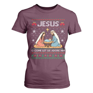 Nativity Scene Christmas T Shirt For Women Baby Jesus Christian Xmas TS14 Maroon Print Your Wear
