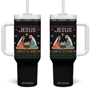 Nativity Scene Christmas Tumbler With Handle Baby Jesus Christian Xmas TS14 One Size: 40 oz Black Print Your Wear