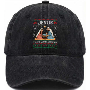 Nativity Scene Christmas Washed Cotton Baseball Cap Baby Jesus Christian Xmas TS14 Washed Cap Universal Fit Black Print Your Wear