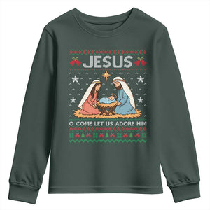 Nativity Scene Christmas Youth Sweatshirt Baby Jesus Christian Xmas TS14 Dark Forest Green Print Your Wear