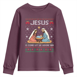Nativity Scene Christmas Youth Sweatshirt Baby Jesus Christian Xmas TS14 Maroon Print Your Wear