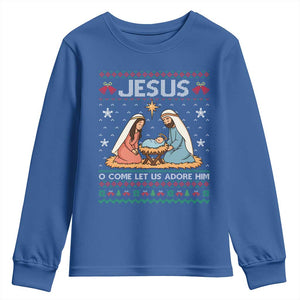Nativity Scene Christmas Youth Sweatshirt Baby Jesus Christian Xmas TS14 Royal Blue Print Your Wear
