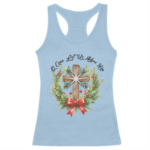 Cross Christmas Racerback Tank Top O Come Let Us Adove Him TS14 Light Blue Print Your Wear