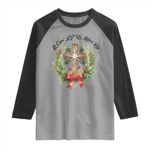 Cross Christmas Raglan Shirt O Come Let Us Adove Him TS14 Sport Gray Black Print Your Wear