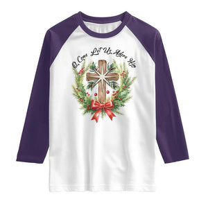 Cross Christmas Raglan Shirt O Come Let Us Adove Him TS14 White Purple Print Your Wear