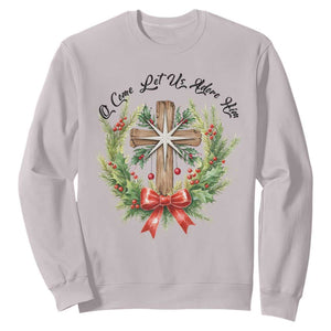 Cross Christmas Sweatshirt O Come Let Us Adove Him TS14 Ice Gray Print Your Wear