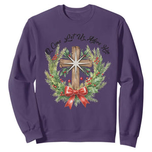 Cross Christmas Sweatshirt O Come Let Us Adove Him TS14 Purple Print Your Wear