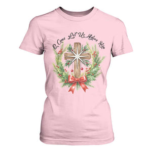 Cross Christmas T Shirt For Women O Come Let Us Adove Him TS14 Light Pink Print Your Wear