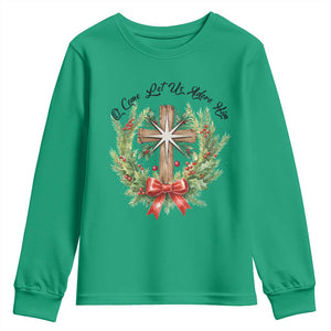 Cross Christmas Youth Sweatshirt O Come Let Us Adove Him TS14 Irish Green Print Your Wear