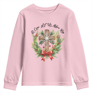 Cross Christmas Youth Sweatshirt O Come Let Us Adove Him TS14 Light Pink Print Your Wear