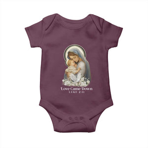 Christian Christmas Baby Onesie Love Came Down Luke 2:11 TS14 Maroon Print Your Wear