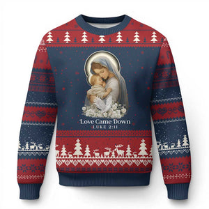 Christian Xmas Ugly Christmas Sweater Love Came Down Luke 2:11 TS14 Navy Red Print Your Wear