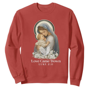 Christian Christmas Sweatshirt Love Came Down Luke 2:11 TS14 Red Print Your Wear